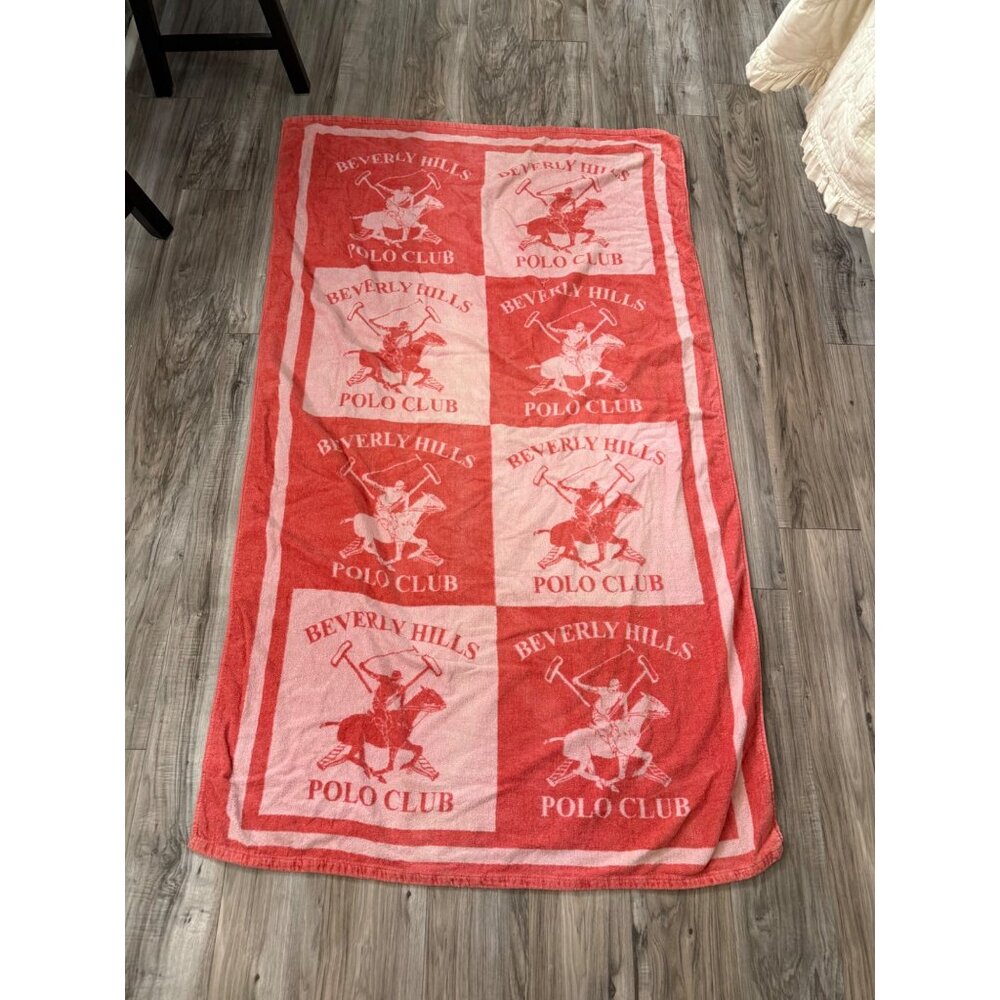 VTG Hot & light Pink Beverly Hills Polo Club Equestrian Beach Towel Cotton 36x70
